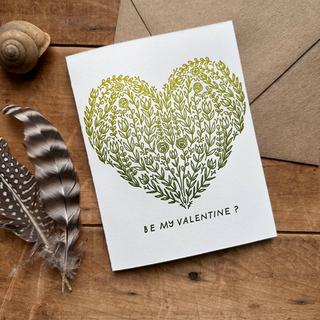 Ratbee Press - Be My Valentine Green Heart Card
